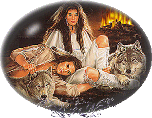 Couple d'indiens amoureux avec ses loups